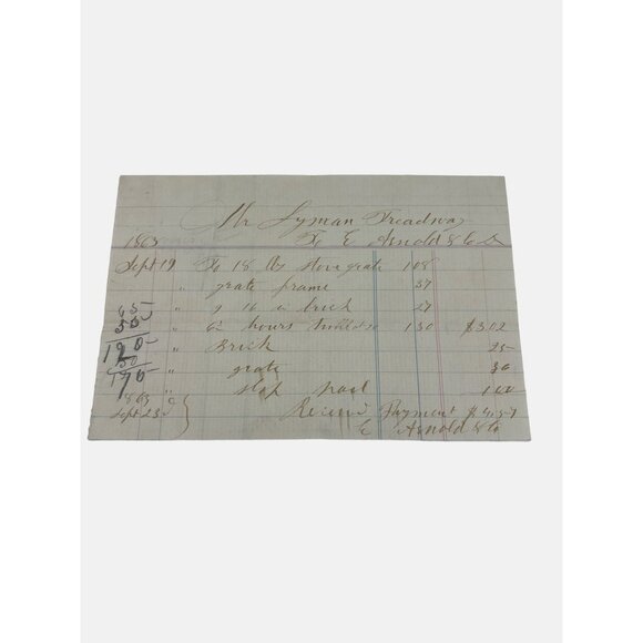 Antique Handwritten Receipts For Lyman Treadway 1863 & 1870 Connecticut - Picture 4 of 4